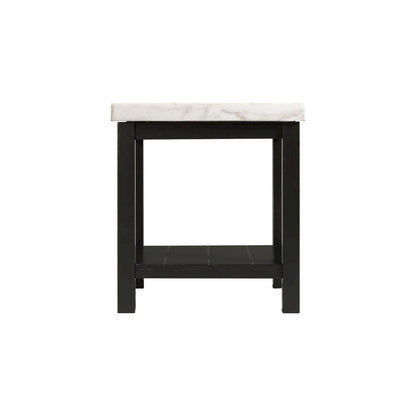White Marble Square Console Table with Acacia Base for Living Room