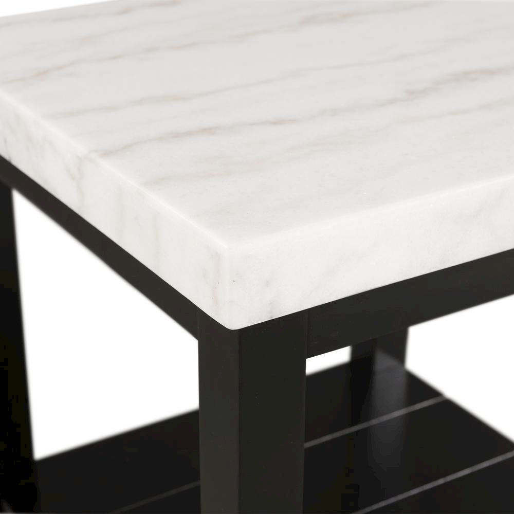 White Marble Square Console Table with Acacia Base for Living Room