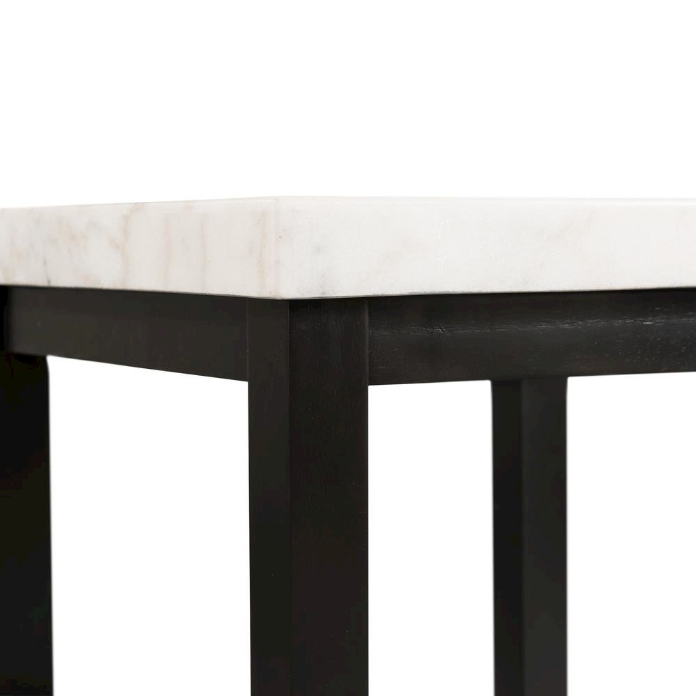 White Marble Square Console Table with Acacia Base for Living Room
