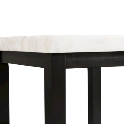 White Marble Square Console Table with Acacia Base for Living Room