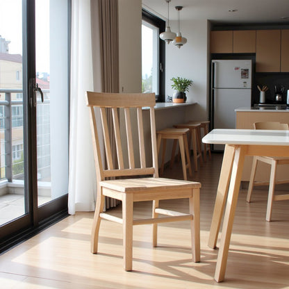 Natural Rubberwood Slat Back Dining Chair Set