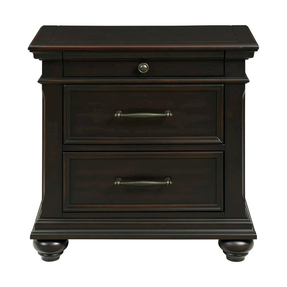 Black 3-Drawer Nightstand with USB Charging Ports