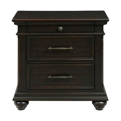 Black 3-Drawer Nightstand with USB Charging Ports