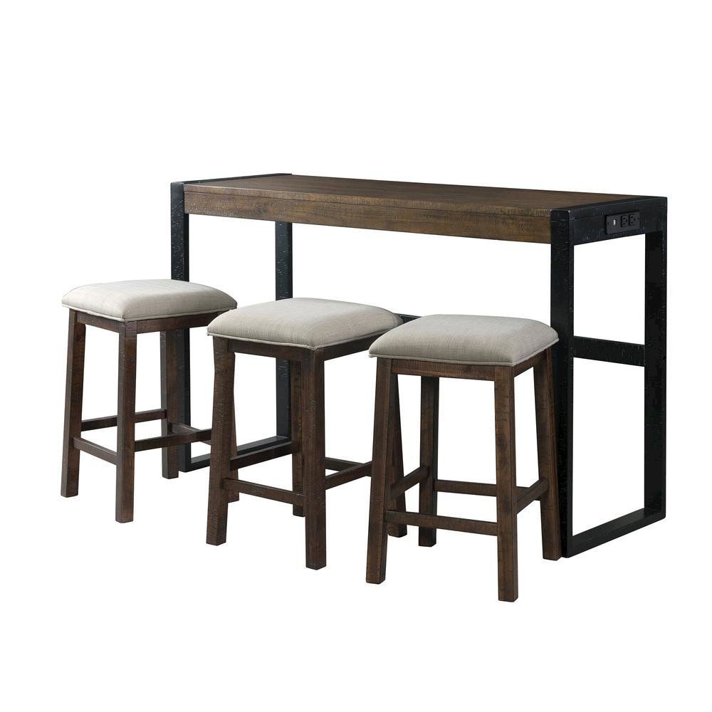 Brown Multipurpose Bar Table Set with Stools for Kitchen or Living Room