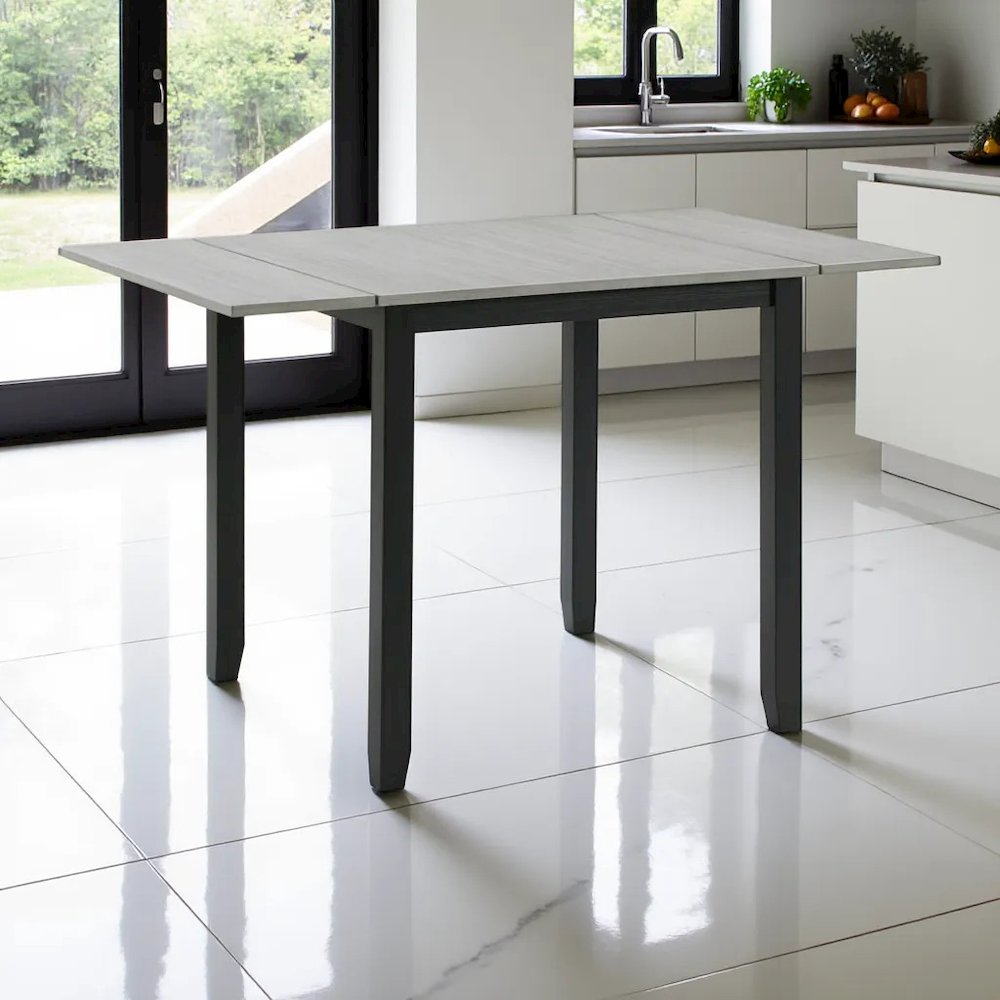 Compact Drop Leaf Dining Set with Table and Two Chairs in Gray Finish
