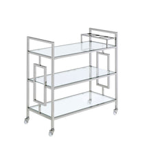 Chrome Glass Bar Cart with Wheels for Serving Drinks and Entertaining