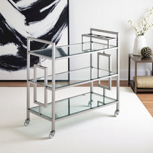 Chrome Glass Bar Cart with Wheels for Serving Drinks and Entertaining