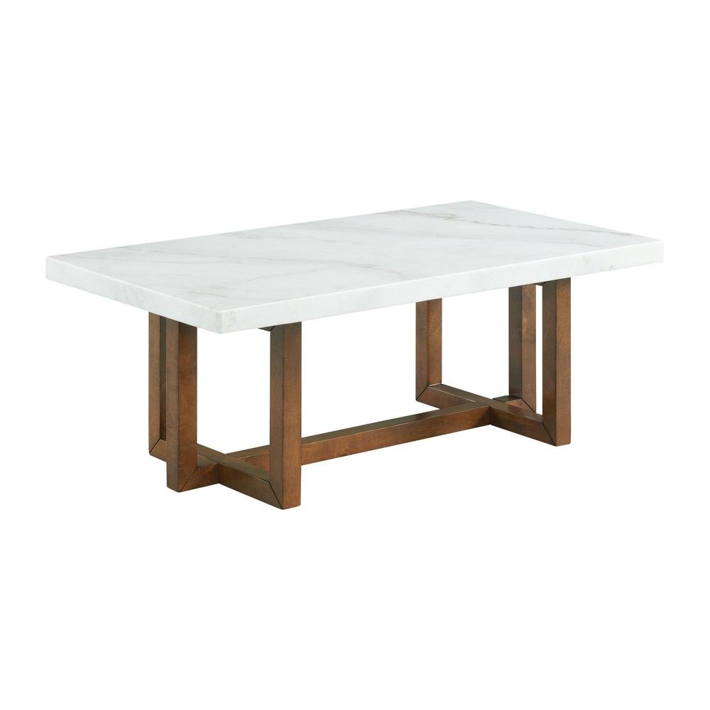 White Marble Rectangular Coffee Table, Rubberwood Base