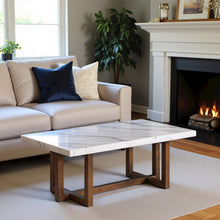 White Marble Rectangular Coffee Table, Rubberwood Base