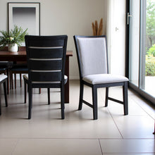 Elegant Black Slat Back Upholstered Dining Chairs, Set of Two