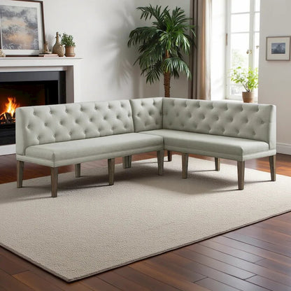Gray Upholstered Settee Bench with Back for Dining or Lounge Seating