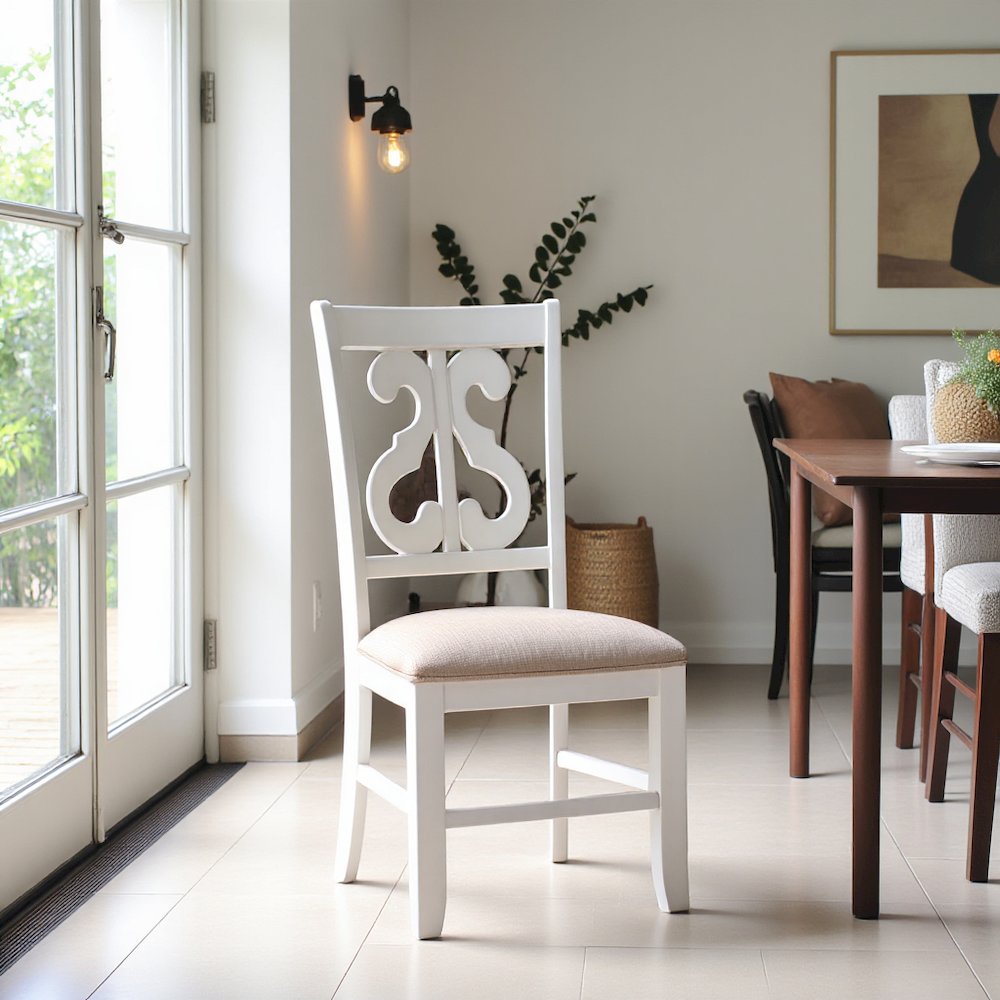 White Wooden Swirl Back Dining Chair Set