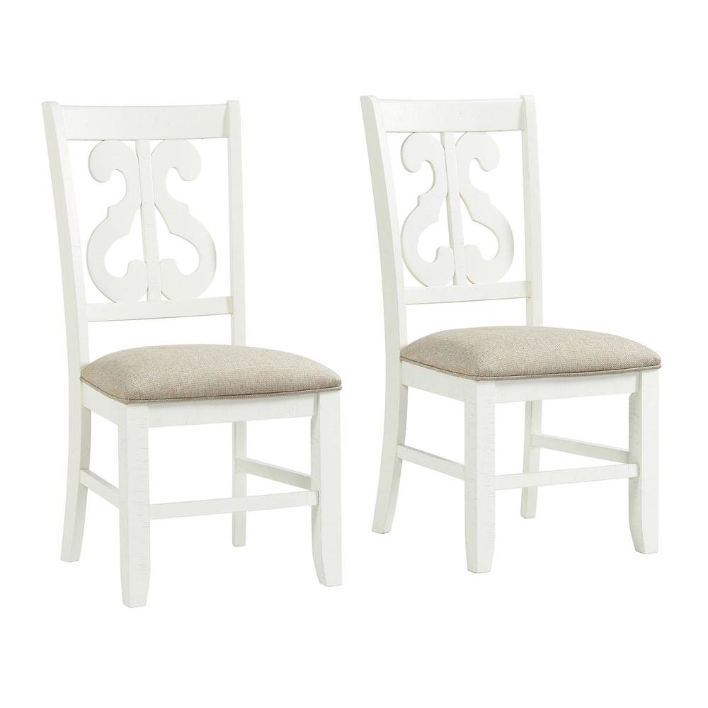 White Wooden Swirl Back Dining Chair Set