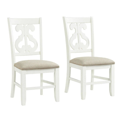 White Wooden Swirl Back Dining Chair Set