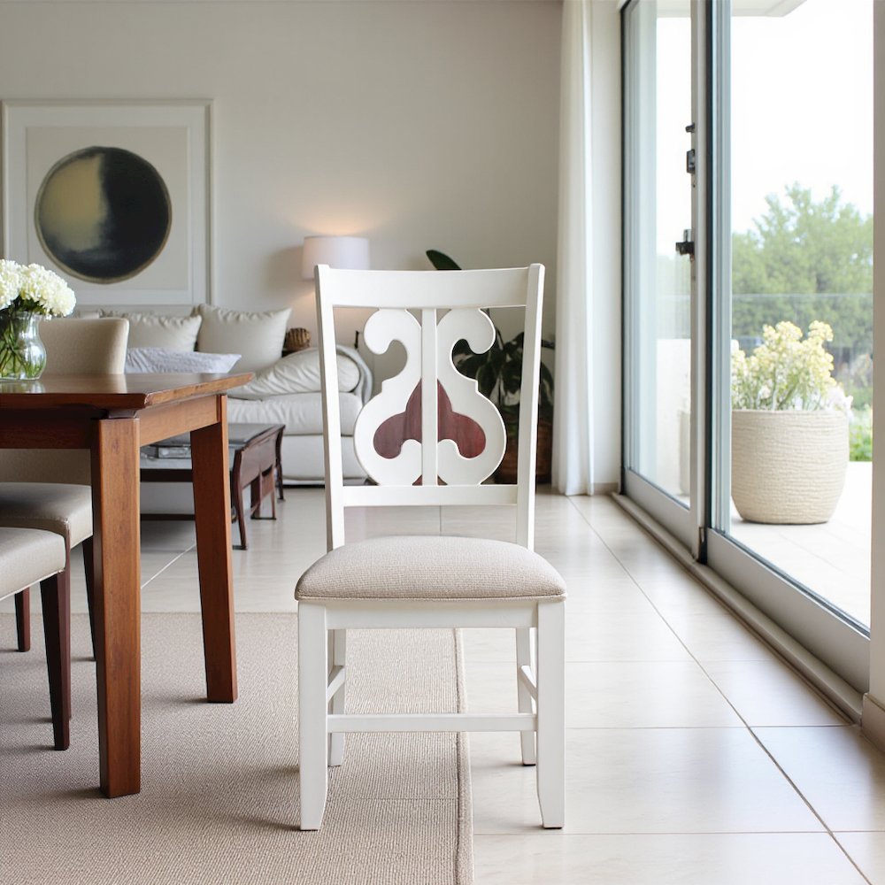 White Wooden Swirl Back Dining Chair Set