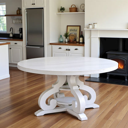 White Round Dining Table with Acacia Veneer Finish