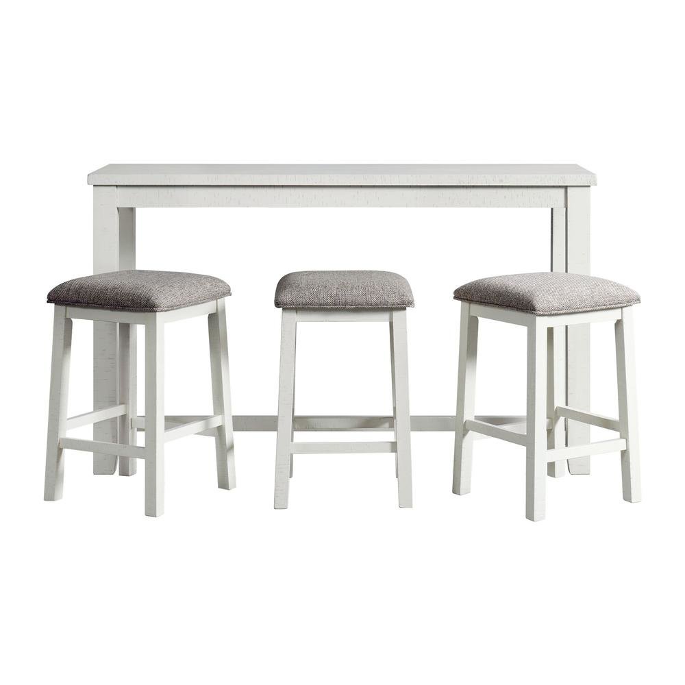 Bar Table and Chairs Set in White for Breakfast Nook or Living Areas