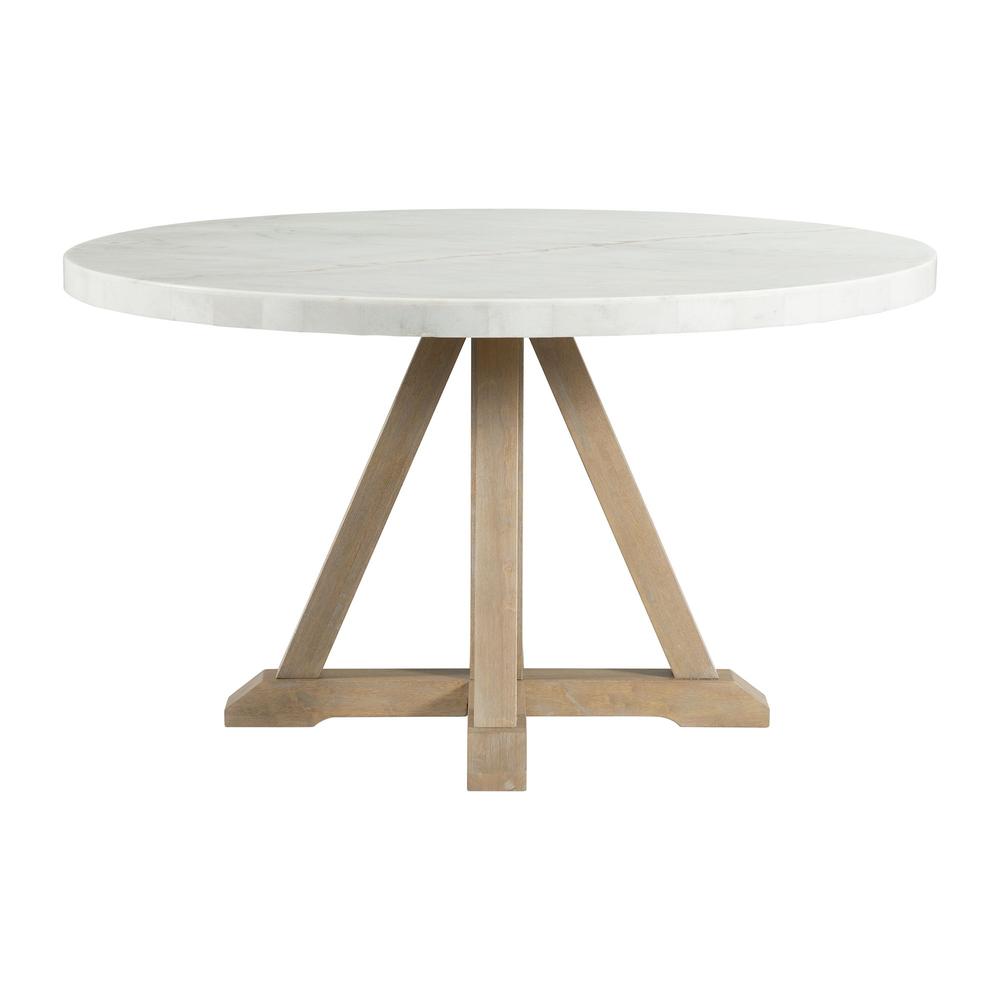 White Marble and Natural Wood Round Dining Table for Kitchen or Dining Room