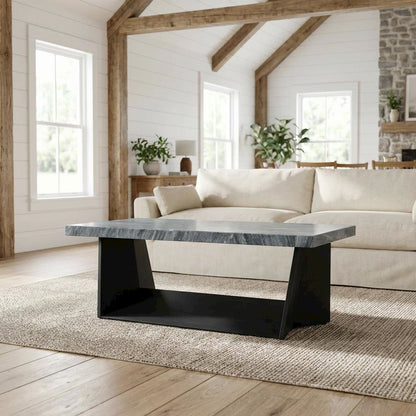 Coffee Table Marble Top Dark Finish with Glam Design and Sturdy Base
