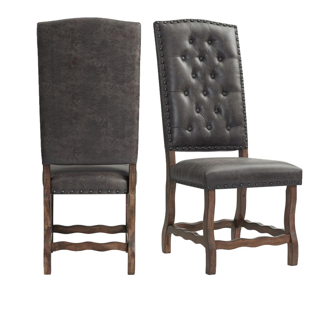 Brown Tufted Tall Back Wooden Dining Chair Set