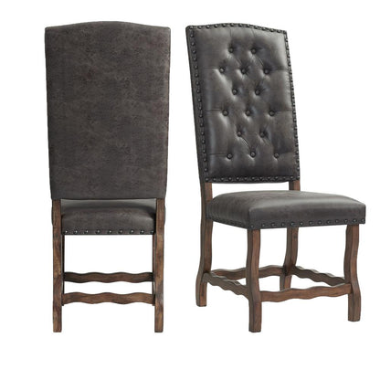 Brown Tufted Tall Back Wooden Dining Chair Set