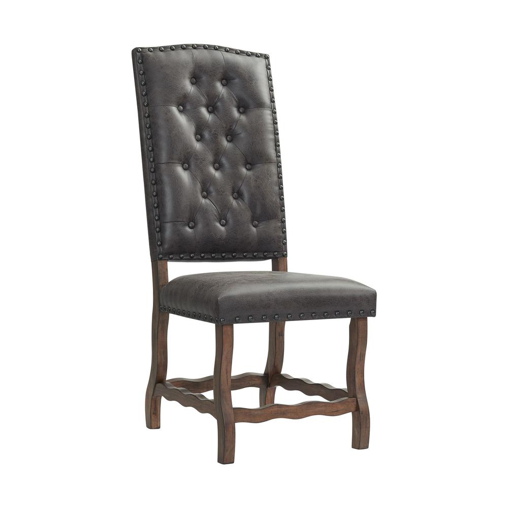 Brown Tufted Tall Back Wooden Dining Chair Set