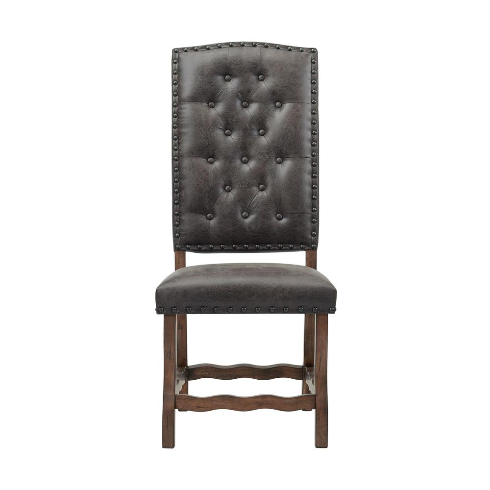 Brown Tufted Tall Back Wooden Dining Chair Set