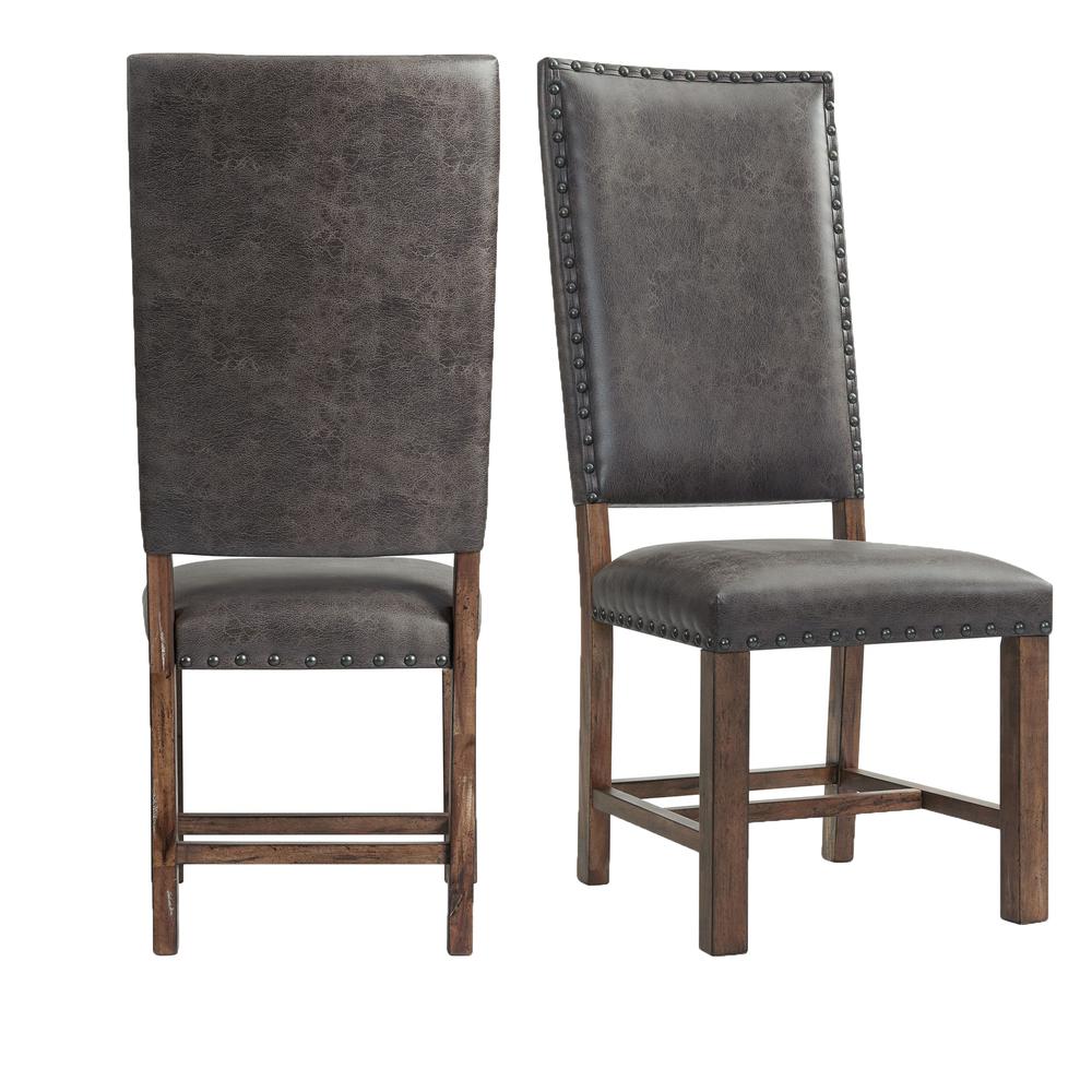 Brown Tall Back Upholstered Dining Chairs Set of 2 with Foam Cushion