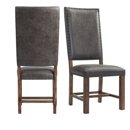 Brown Tall Back Upholstered Dining Chairs Set of 2 with Foam Cushion