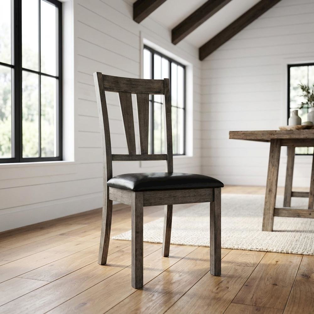 Farmhouse Fan Back Dining Chair with Polyurethane Upholstered Seat, Grey Oak