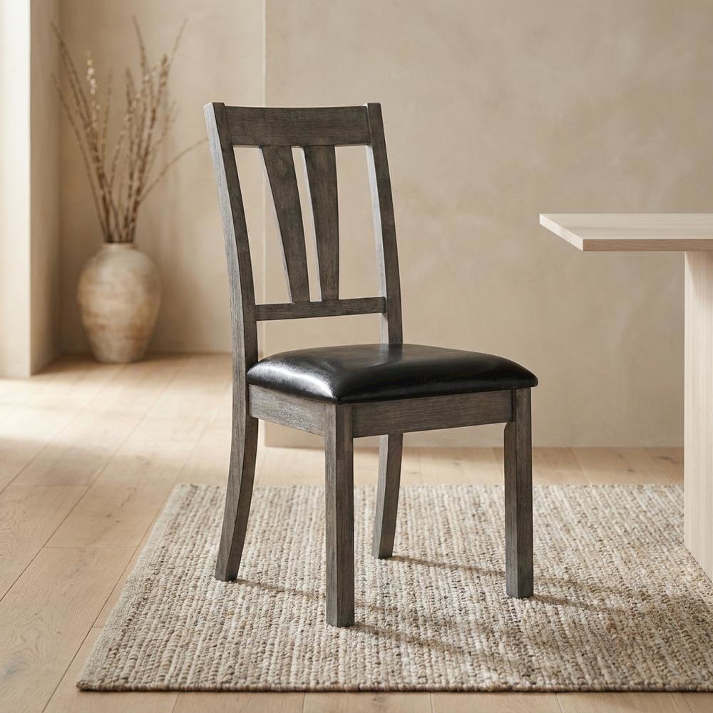 Farmhouse Fan Back Dining Chair with Polyurethane Upholstered Seat, Grey Oak