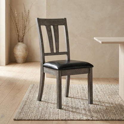 Farmhouse Fan Back Dining Chair with Polyurethane Upholstered Seat, Grey Oak