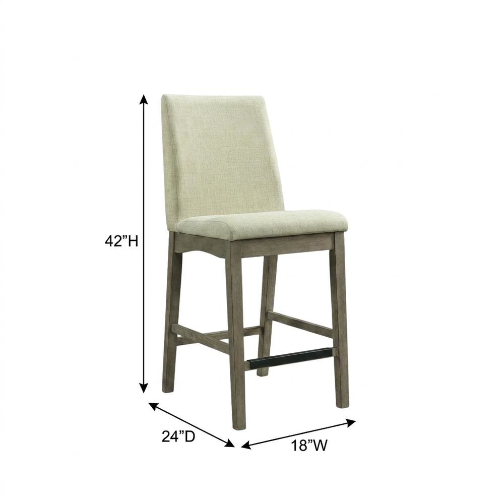 Polyester-Upholstered Counter Stool with Back, Transitional Bar Stools, Grey
