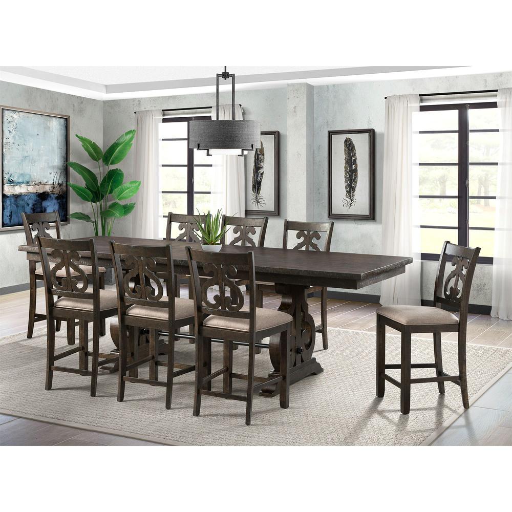 Stanford Counter Height 9PC Dining Set-Table & Eight Swirl Back Chairs