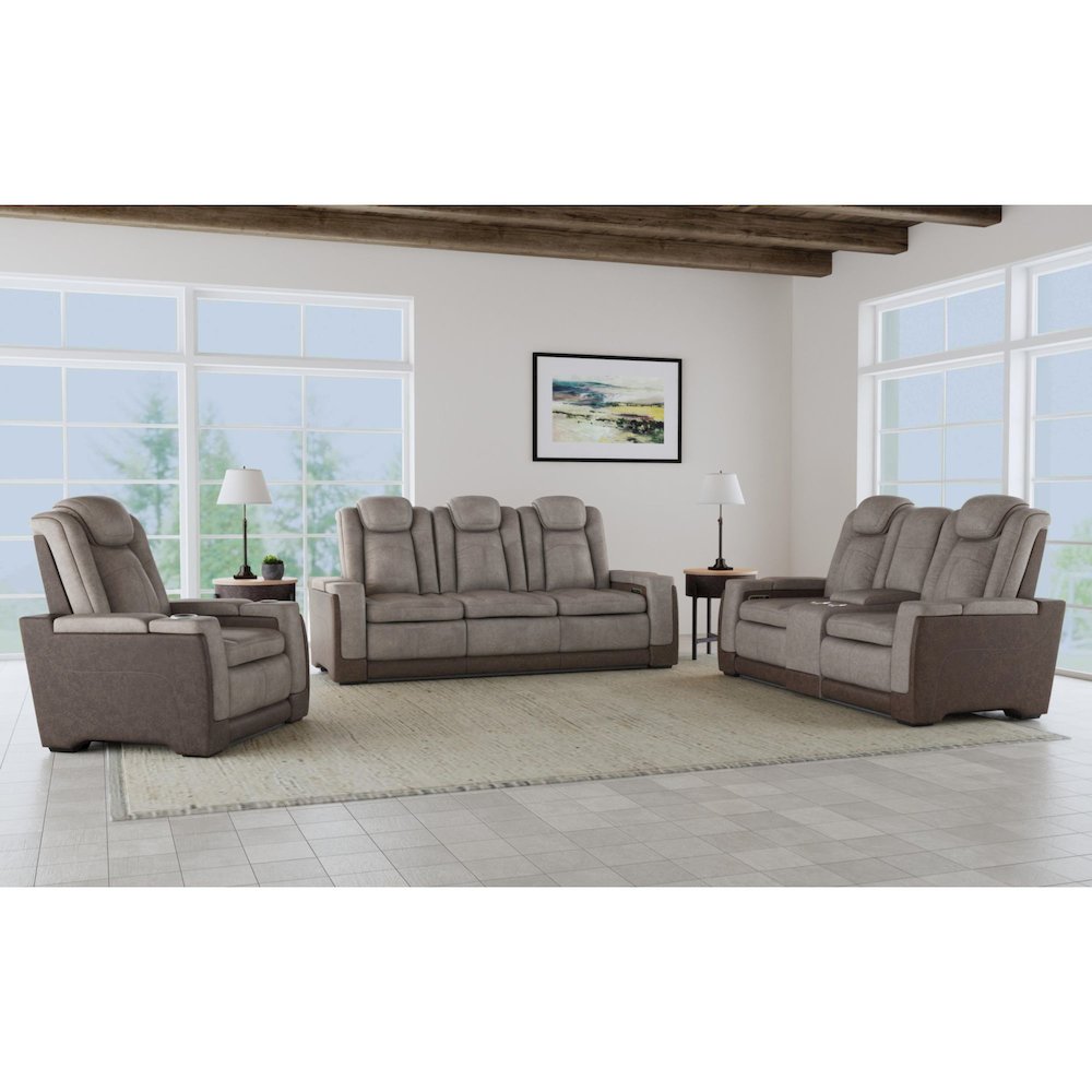 Niven 3PC Living Room Set in Rocky Grey/Brown-Sofa, Loveseat & Recliner