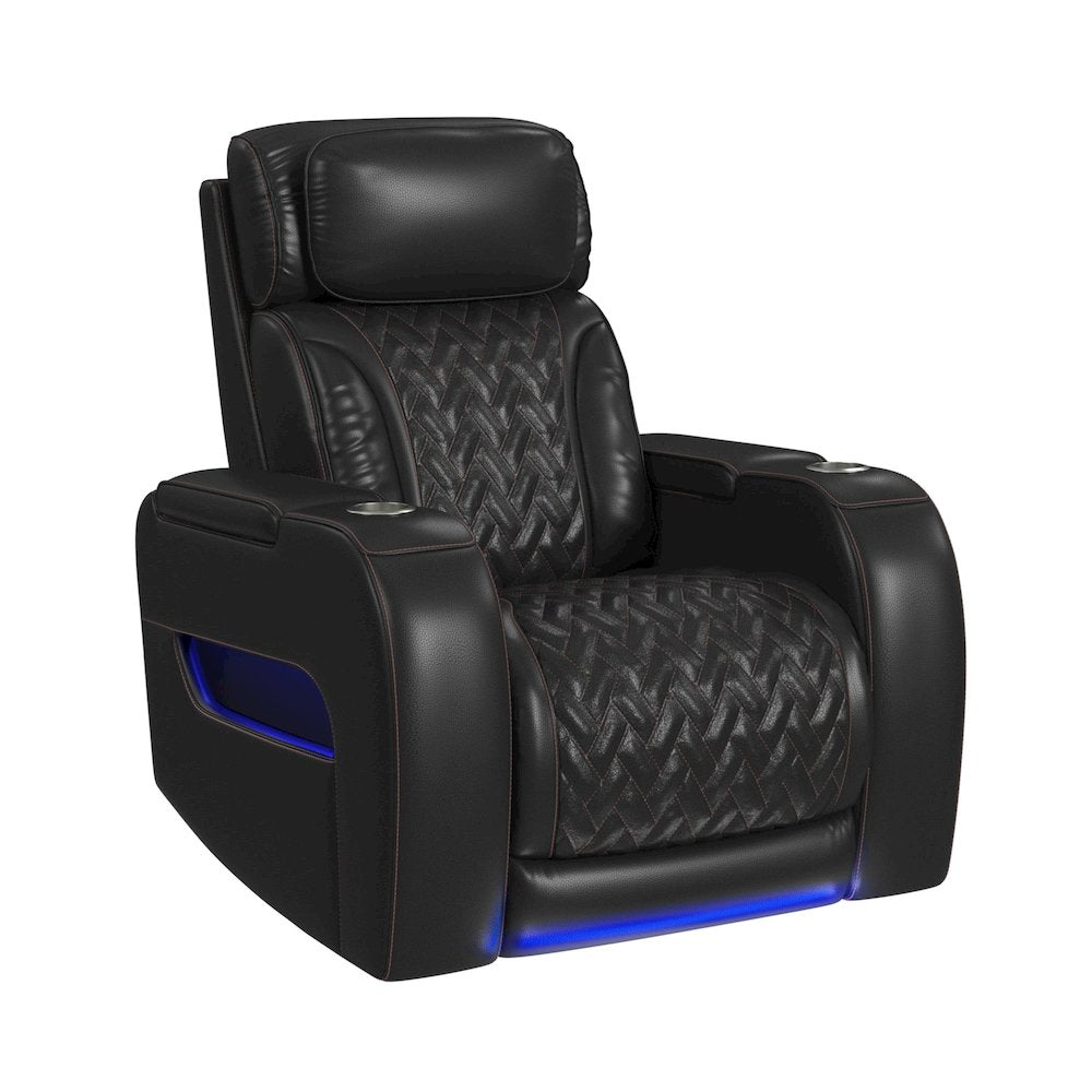 P3 3PC Living Room Set in Jett Black with Red Stitching-Sofa,Loveseat & Recliner