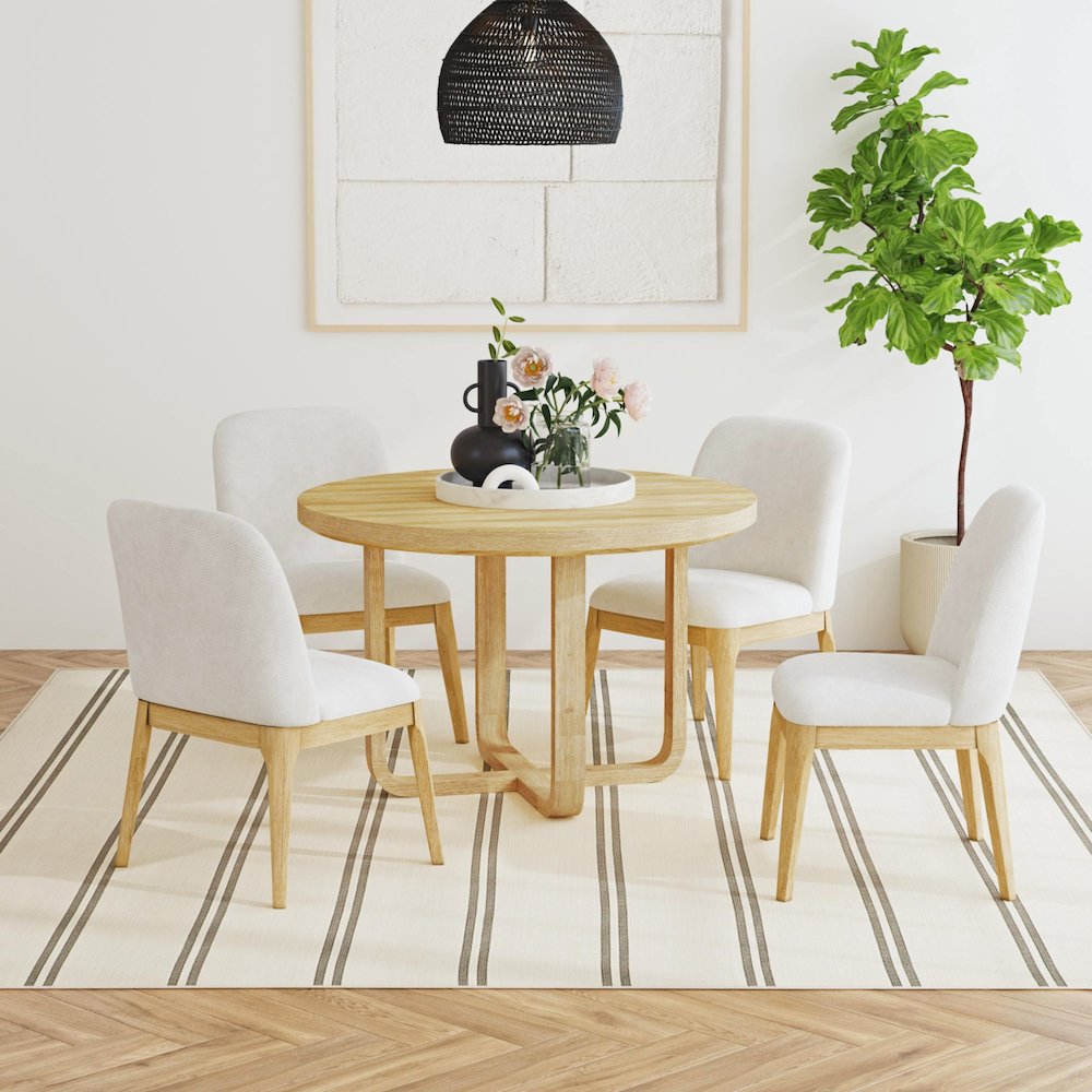 Sutton Dining Side Chair with White Fabric in Natural