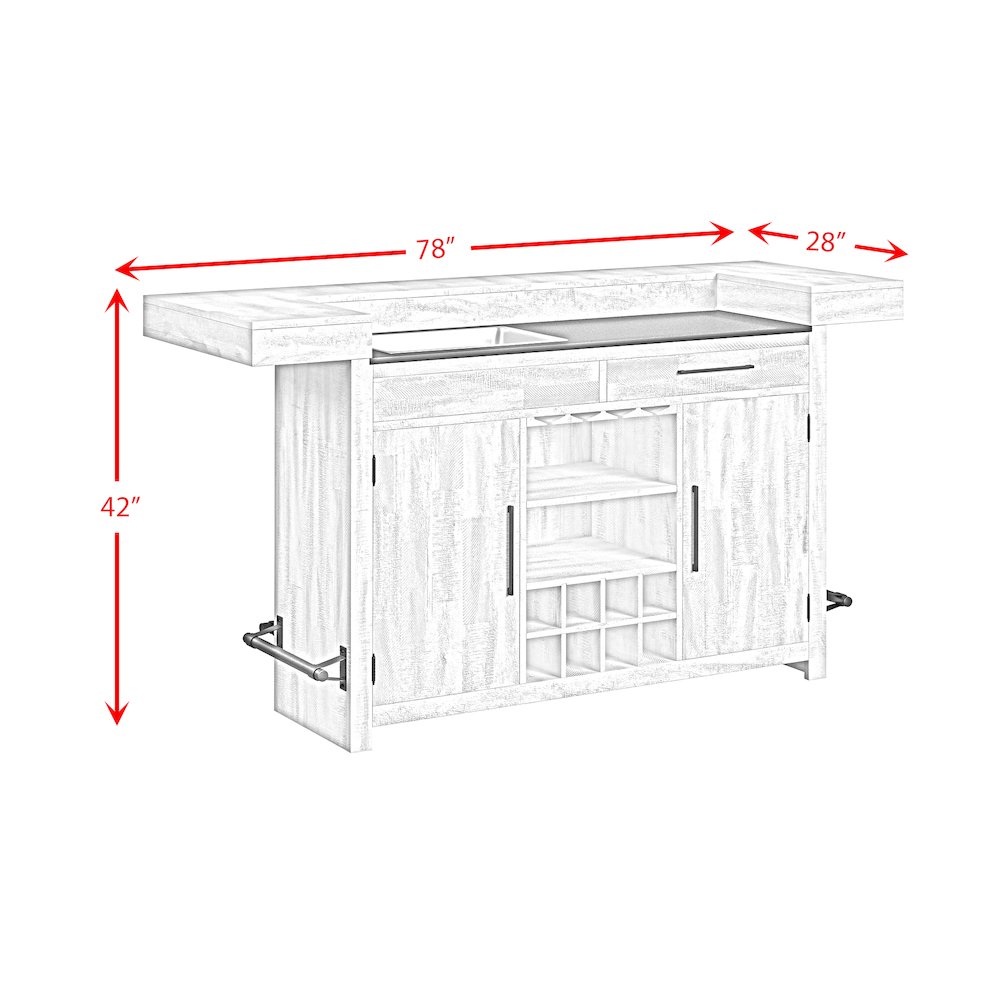 Rogen Rustic Bar Table with Ice Tray, USB and Power in Rustic White