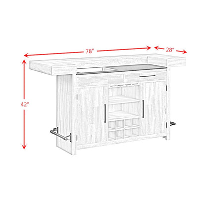 Rogen Rustic Bar Table with Ice Tray, USB and Power in Rustic White