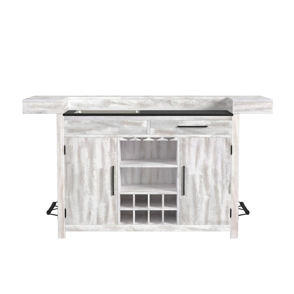 Rogen Rustic Bar Table with Ice Tray, USB and Power in Rustic White