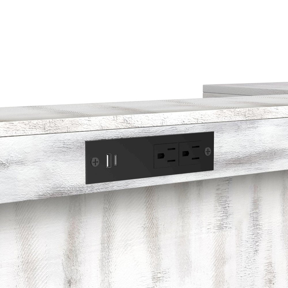 Rogen Rustic Bar Table with Ice Tray, USB and Power in Rustic White
