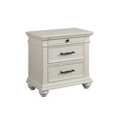 White 3-Drawer Nightstand with USB Ports