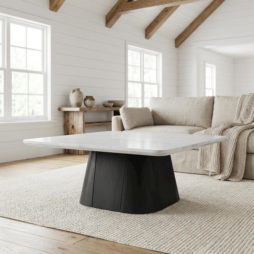 White and Black Modern Coffee Table with Durable Finish and Single Piece Design