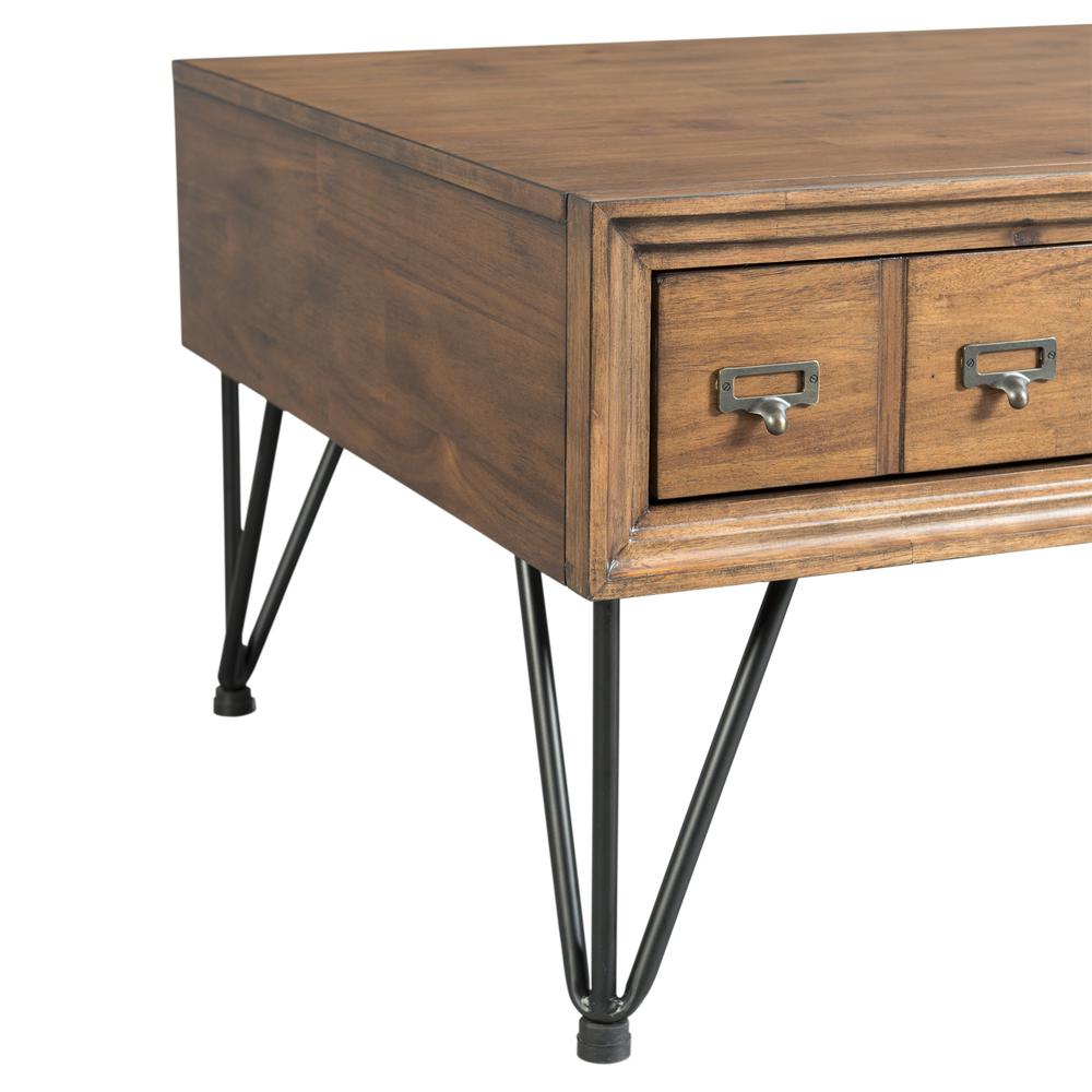 Brown Acacia Wood Coffee Table with Storage