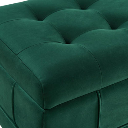 Green Tufted Storage Ottoman Bench with Rubberwood Frame for Entryway
