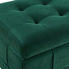 Green Tufted Storage Ottoman Bench with Rubberwood Frame for Entryway