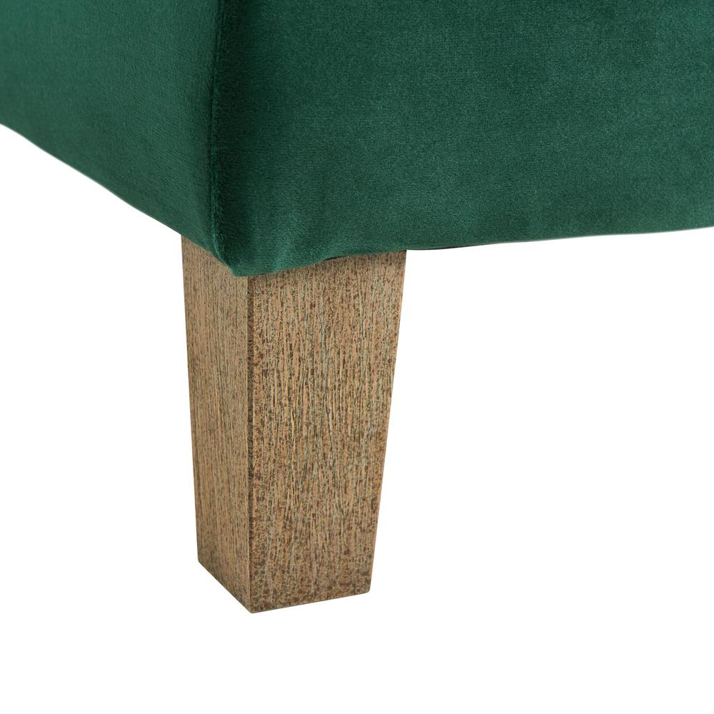 Green Tufted Storage Ottoman Bench with Rubberwood Frame for Entryway