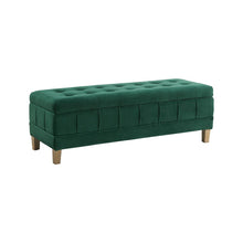 Green Tufted Storage Ottoman Bench with Rubberwood Frame for Entryway