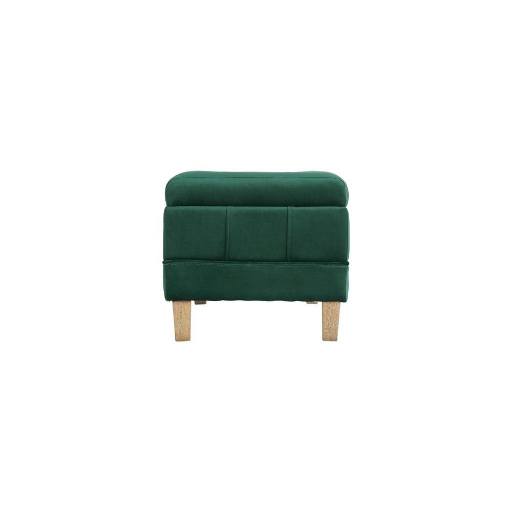 Green Tufted Storage Ottoman Bench with Rubberwood Frame for Entryway