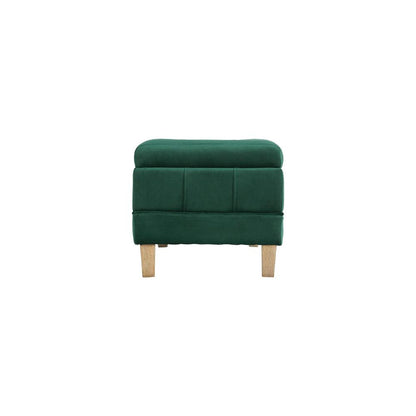 Green Tufted Storage Ottoman Bench with Rubberwood Frame for Entryway